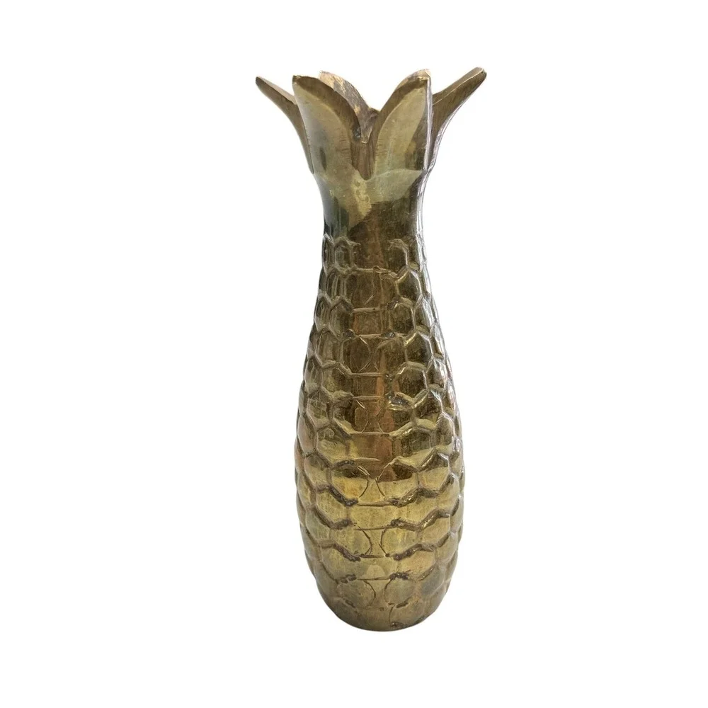 Unbranded Pineapple Bud Vase Home Decor OS Gold Excellent Brass Tropical Regency